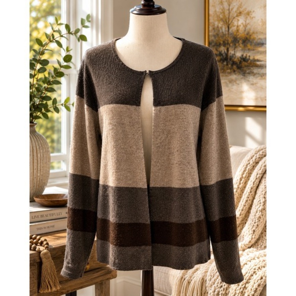 Benedetta B Made in Italy Merino Wool Cashmere Blend Colorblock Cardigan‎ XL
